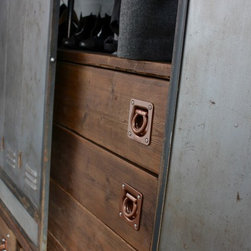 David Reused Scaffolding, Steel & Copper Wardrobe with Vintage Locker Doors - Wardrobe Storage Solutions