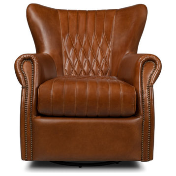 Bugatti Brown Leather Swivel Club Chair