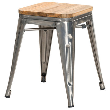 Trattoria 18" Metal Stool With Wood seat, Set of 4