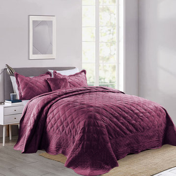 Supersoft Microplush Quilted 4-Piece Bed Spread Set, Burgundy, Queen