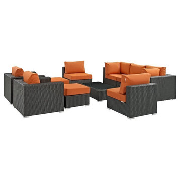 Modway Sojourn 10-Piece Aluminum and Rattan Patio Sectional Set in Canvas/Tuscan