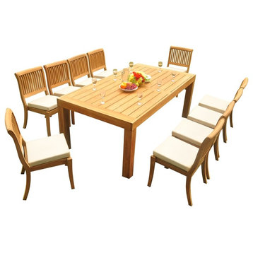 11-Piece Outdoor Teak Dining Set, 86" Table, 10 Arbor Stacking Armless Chairs