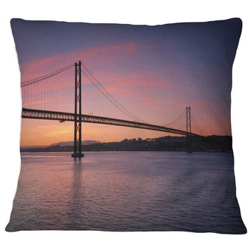Wonderful View of Lisbon Bridge Pier Seascape Throw Pillow, 18"x18"