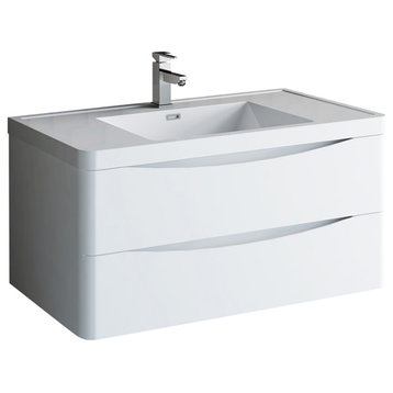 Fresca Tuscany 40" Gloss White Wall Hung Cabinet With Integrated Sink