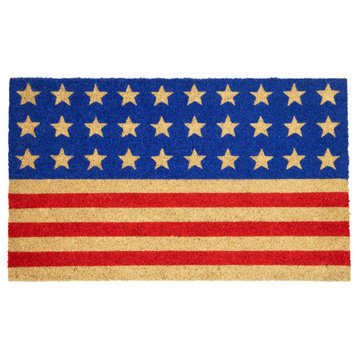 Blue and Red Americana Stars and Stripes Coir Outdoor Doormat 18" x 30"