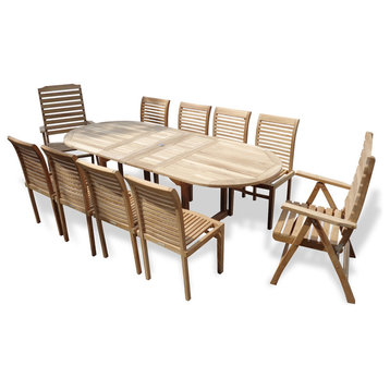 Grade A Teak 95" Ext Table With 8 Stacking and 2 Reclining Chairs
