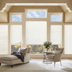 Transitional White Living Room Custom Window Roman Shades by Hunter Douglas - Roman Shades