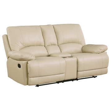 Anthony Leather Air Match Loveseat, Beige, With Console