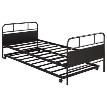 Metal Daybed Platform Bed Frame With Trundle Built-In Casters, Twin Size