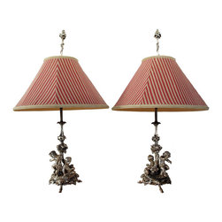 Pair of French Christolfe Silver-plated Bronze Figural Table Lamps - Products
