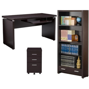 Home Square 3 Piece Set with Desk Mobile File Cabinet and Bookcase in Cappuccino