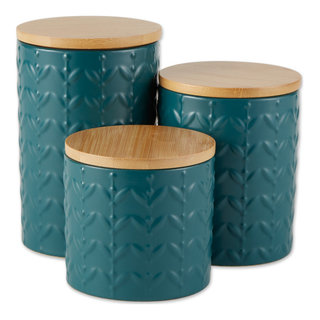 Home Basics 3-Piece Printed Ceramic Canister Set with Bamboo