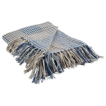 French Blue & Gray Houndstooth Plaid Throw