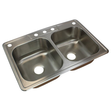 Transolid Classic 33"x22 1/64"x8" Double Drop-in SS Kitchen Sink, 5 Holes