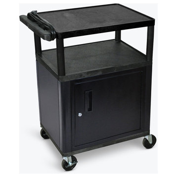 Luxor Endura 3-Shelf Presentation Cart With Cabinet, Black, 34"
