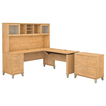 Scranton & Co Furniture Somerset Sit Stand L Desk with Hutch & Cabinet in Maple