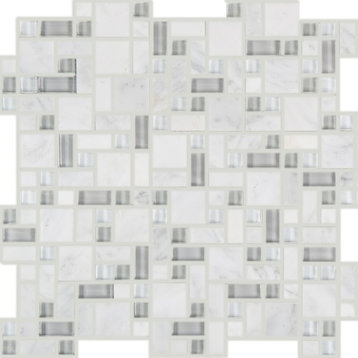 12"x12" Refraction Imagination Mosaic, Set Of 4, White Fossil