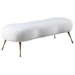 Meridian Furniture - Nube Faux Sheepskin Fur Upholstered Bench - Go for a luxe and lovely look in your bedroom, boudoir or elsewhere with this sensational and eye-grabbing Nube Faux Sheepskin Fur Bench. This contemporary bench oozes the charms of Old Hollywood with an updated look that makes it ideal for bridging the gap between modern and classic. Its gold-finished legs round out its look, ensuring that it's all glitz and glam from every angle. Place it at the end of your bed for a beautiful and functional addition to your personal sanctuary, or add this bench to your walk-in closet to give yourself a spot for trying on shoes and boots.