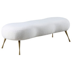 Posh Living Brayden Faux Fur Fabric Upholstered Bench with Acrylic X-Legs  Cream