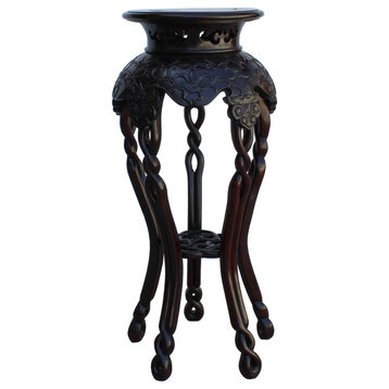 Chinese Huali Rosewood Two Brown Round Curved Legs Plant Stand