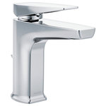 Moen - Moen Via Chrome One-Handle Bathroom Faucet S8000 - Each piece in the Via collection features a unique, D-shape design with razor thin accents. The streamlined look creates a compact, modern design that makes an impact without overwhelming a bath. For the cleanest look, Via's hot and cold symbols on the faucet reflect from underneath the handle onto the spout.