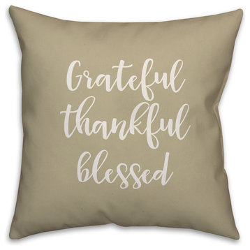 Grateful Thankful Blessed in Beige 18x18 Throw Pillow Cover