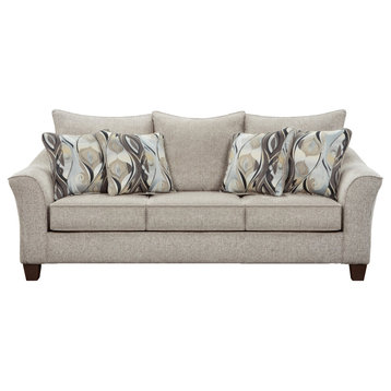 Transitional Sofa, Padded Seat With Overstuffed Back & Flared Arms, Platinum