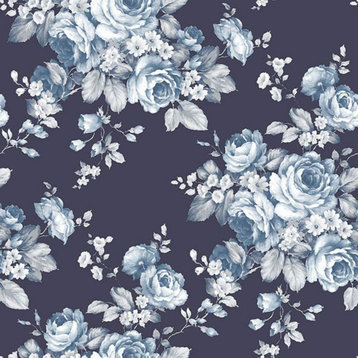 Textured Wallpaper, Roses, Blue Gray White, 1 Roll