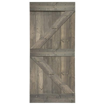 Stained Solid Pine Wood Sliding Barn Door, Weather Gray, 30"x84", K Series