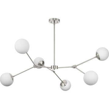 Haas Collection 6-Light Mid-Century Modern Chandelier, Brushed Nickel