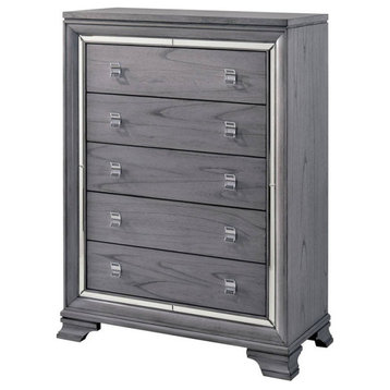 5 Drawers Wooden Chest with Mirror Inserts Design, Light Gray