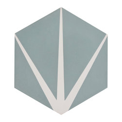 Moroccan Mosaic and Tile House - Menara Handmade Cement Tile, Green/White, Sample - Wall And Floor Tile