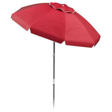 Pure Garden Beach Umbrella With 360 Degree Tilt, 7 Ft, Red