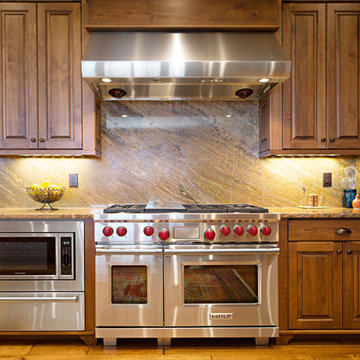Wolf Range and Warming Drawer in traditional style Chef's Kitchen
