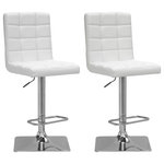 CorLiving - Corliving Dpu-914-B Adjustable Barstool, White Bonded Leather, Set Of 2 - Add some contemporary style with these adjustable swivel barstools from CorLiving. Each barstool features a sturdy chrome plated base and a built in footrest. Padded square tufting and matching white stitching add a touch of class to these sporty looking seats. An upgraded gas lift ensures smooth adjustment of height and added durability. With padded bonded leather seats and 360 degree swivel these barstools are the ultimate in comfort and versatility.