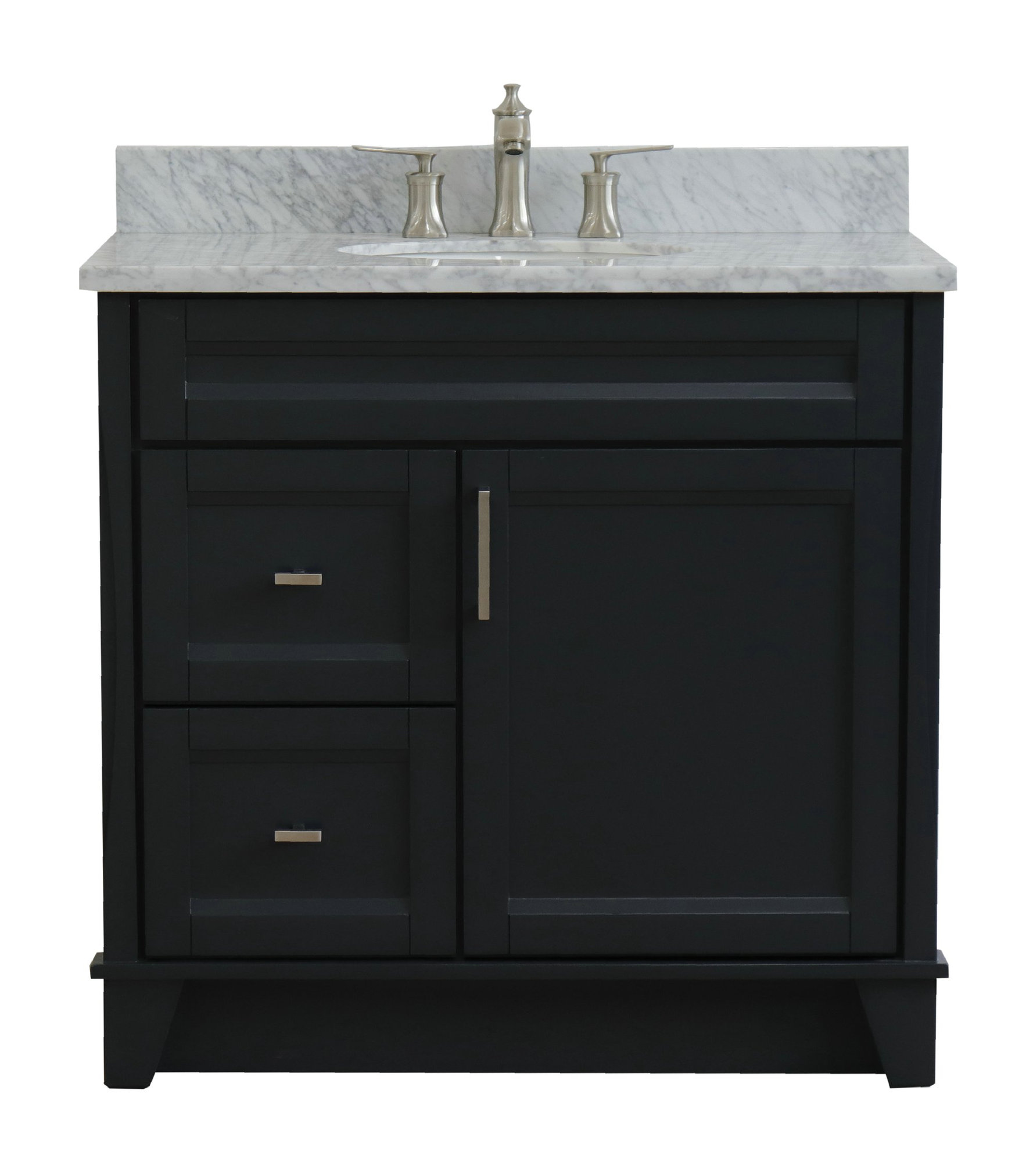 37" Single Sink Vanity, Dark Gray Finish With White Carrara Marble ...