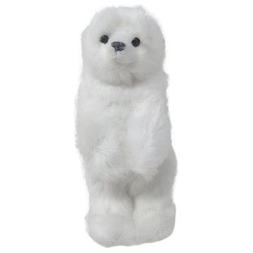 Plush Designer Furry Polar Bear Ornament White 5 in Adorable Figurine, Standing