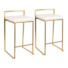 LumiSource Fuji Counter Stool Set of 2, White, Gold Frame