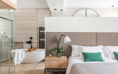 Un dormitorio contemporáneo con sauna donde se respira calma