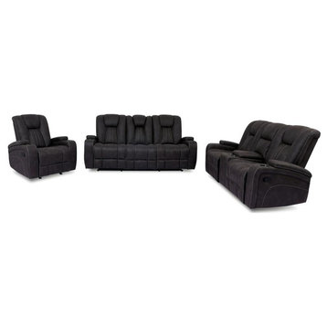 Furniture of America Axle Faux Leather 3-Piece Sofa Set in Dark Gray