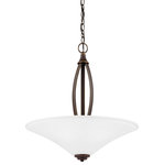 Generation Lighting Collection - Metcalf 3-Light Pendant, Autumn Bronze - The soft curves give the transitional Metcalf lighting collection by Sea Gull Lighting its clean, subtle look. The modern silhouette of the Satin Etched glass shades reinforces the easy and casual lines of this design. Equally at home in a contemporary, urban setting or a transitional decor in the suburbs, the full lighting collection is offered in Autumn Bronze and Brushed Nickel finishes and is comprised of nine-, five- and three-light chandeliers; one- and three-light pendants, mini pendant, two-light semi-flush mount; and one-, two-, three- and four-light bath fixtures. Incandescent and ENERGY STAR-qualified LED lamping are available; all fixtures are California Title 24 compliant.