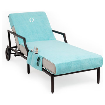 Personalized Standard Chaise Lounge Cover With Side Pockets, Aqua, O