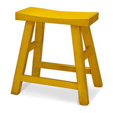 China Furniture and Arts - Elmwood Zen Stool, Distressed Black, Yellow - Bar Stools and Counter Stools