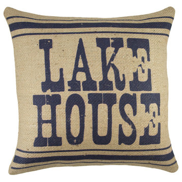 "Lake House" Burlap Pillow, Navy