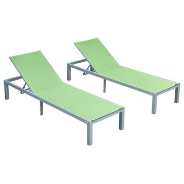 LeisureMod Marlin Patio Chaise Lounge Chair Gray Frame Set of 2, Green
