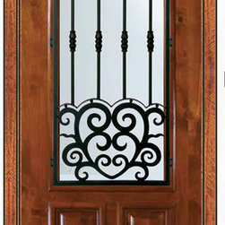 Pre-hung Single Door 96 Wood Alder Barcelona 2/3 Lite Wrought Iron - Front Doors