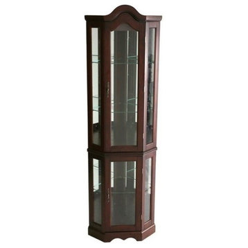 SEI Furniture Mahogany Lighted Corner Curio Cabinet