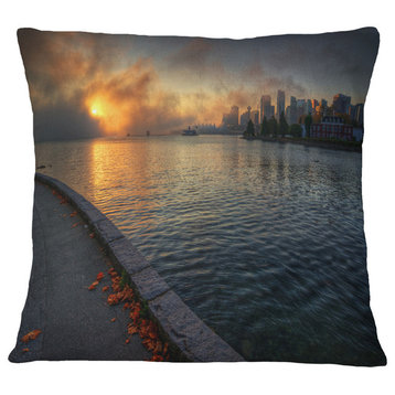 Tranquil Vancouver Downtown View Landscape Printed Throw Pillow, 18"x18"