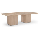Meridian Furniture - Belinda Beech Wood and Oak Veneer  Dining Table, Oak, 54" W X 108" D, 2 Tables - Even the smallest, most intimate dinner feels like an event when you're seated at this Belinda natural modular dining table. Crafted with a solid wood base and a natural finish oak wood veneer MDF top, its square top with fluted base exudes contemporary charm. The table top's thickness and natural wood grain variations add unique character, ensuring each piece is one-of-a-kind. Modular to create infinite configurations, it blends functionality with style for memorable dining experiences in any space.