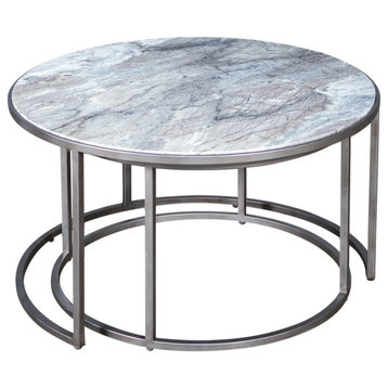 Set Of 2 Round Nesting Tables Marble Top